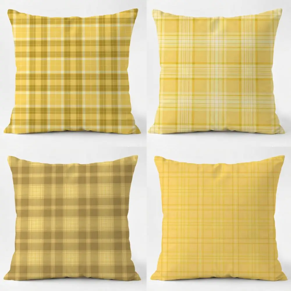

Повседневная желтая наволочка в клетку с узором тартан, из льняной ткани, мягкая, для дивана, кровати, домашнего декора, пригодная для ежедневной стирки