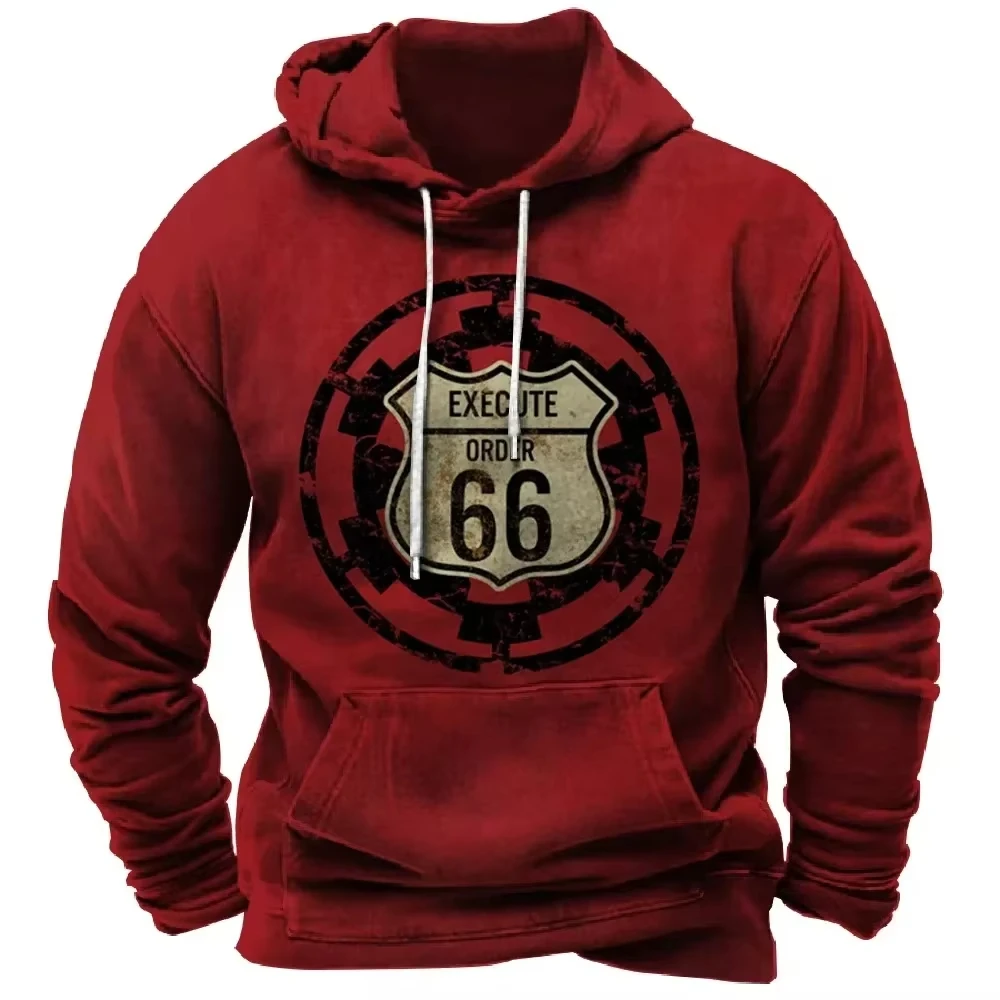 Fit Herfst/Winter Herenkleding 3D Gedrukt Heren Route 66 Patroon Hoodie Heren Losse Trend Oversized Mode Casual Hoodie