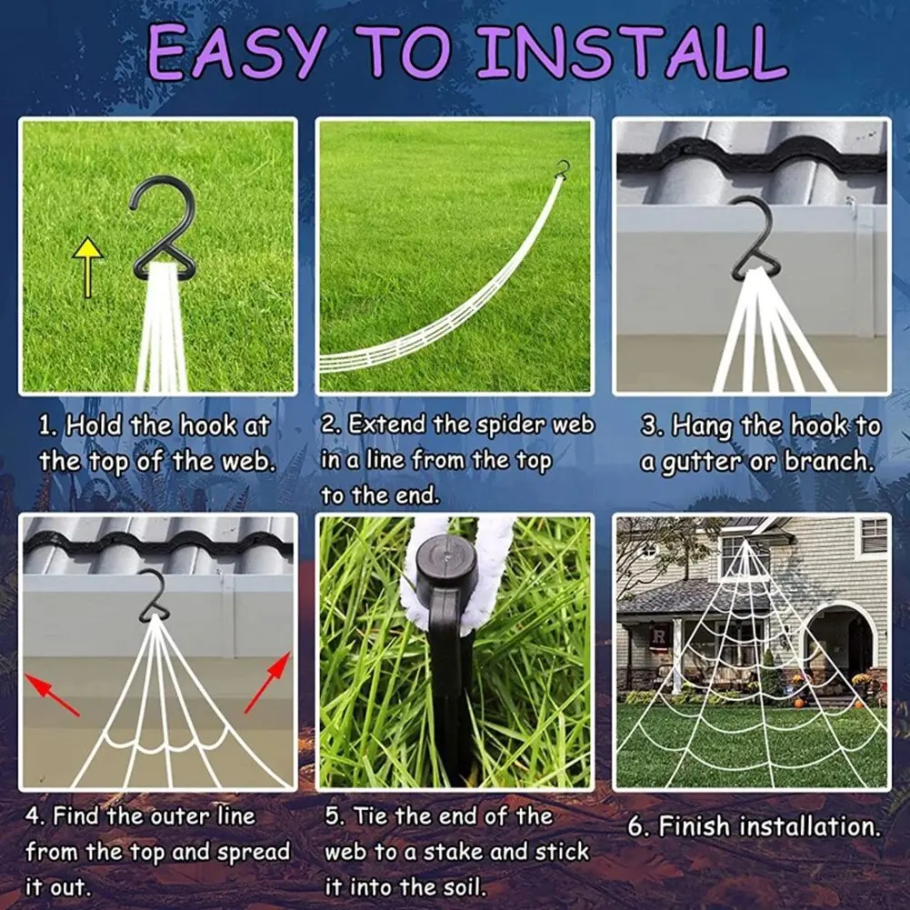 1PC Halloween Spider Web Lights Outdoor Waterproof 250LED Lights Atmosphere Decoration Lamp For Holiday Party  Patio Lawn