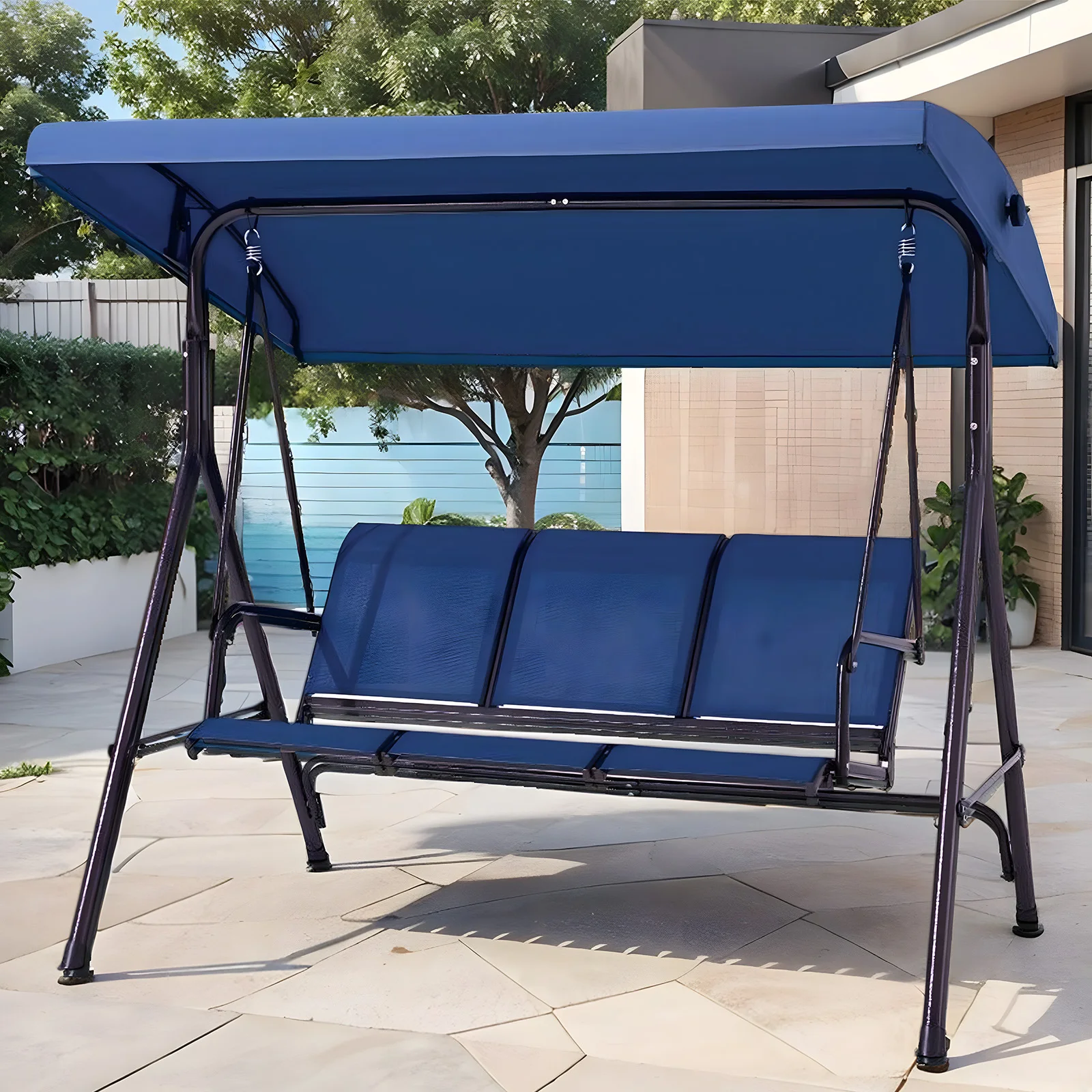 3-Seat Patio Swings with Canopy Outdoor Bed Swing Adjustable Tilt Canopy with Removable Cushions for Poolside Balcony Backyard