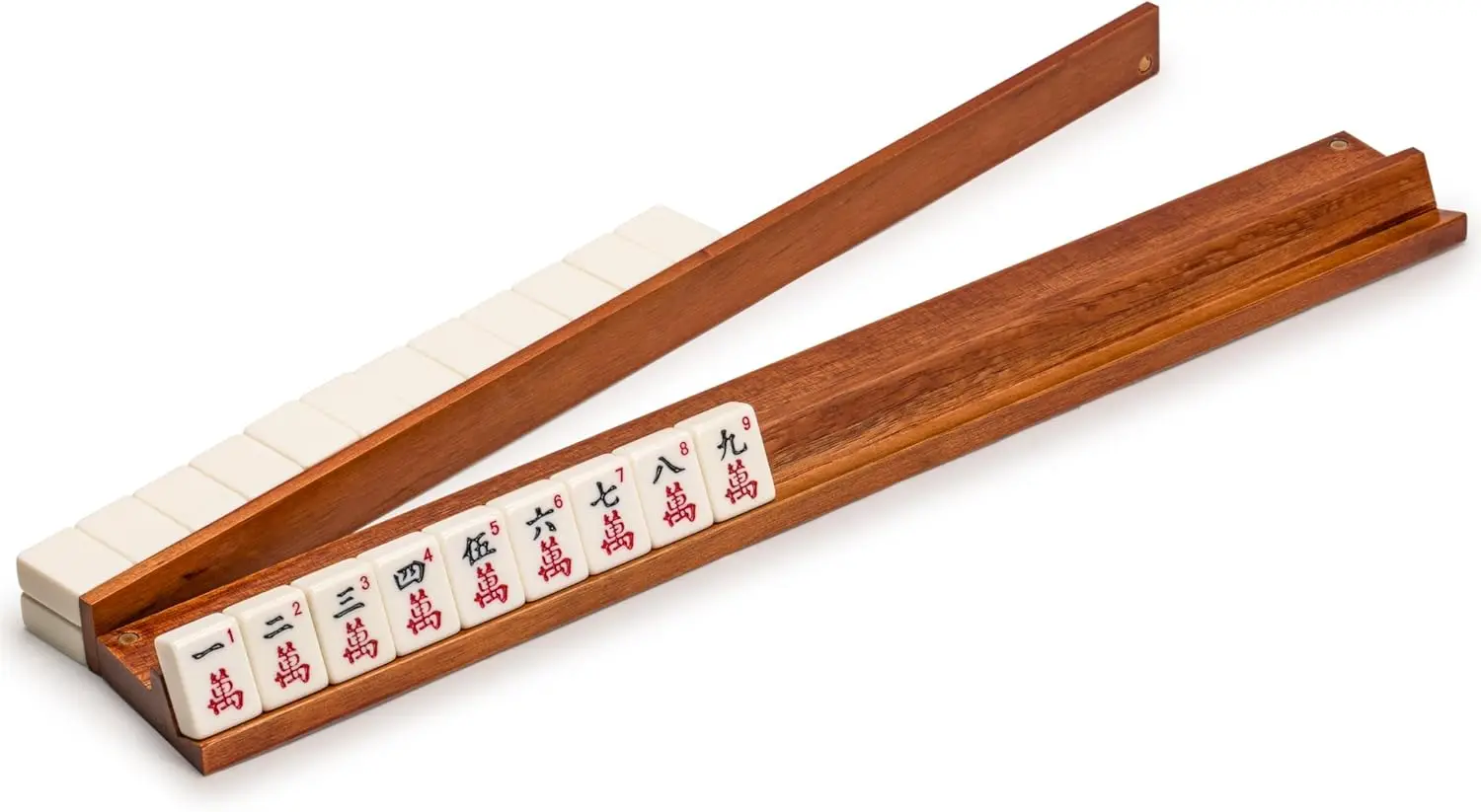 

Classic Wooden Mahjong Racks with Pushers, Set of 4, 18 Inches - Chestnut Color