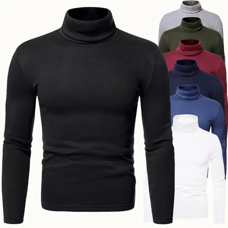 Men's plus Size Warm High Neck Long Sleeve T-Shirt Comfortable Basic  Color Crew Neck Sweatshirt Easy Care No Ironing Re...