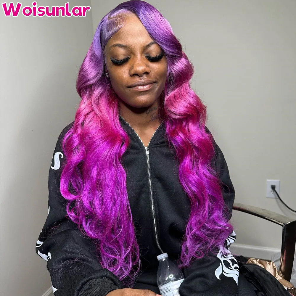 

Purple And Pink Body Wave Lace Front Wigs Transparent Human Hair Highlight 613 Wig Pre Plucked 13X4 Human Hair Lace Frontal Wigs