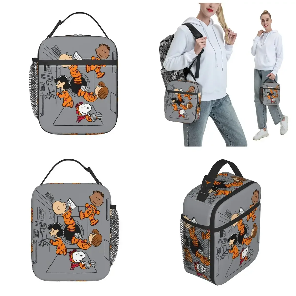 SPACE Peanuts Gang In Space Insulated Lunch Bags Cooler Lunch Container Snoopy Portable Lunch Box Food Handbags Office Picnic