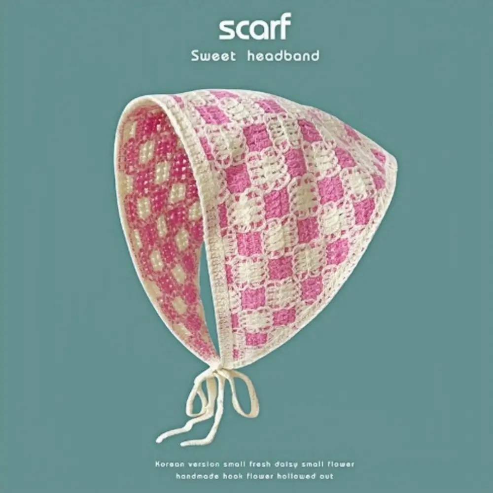 หวานถัก Turban Check Wave ภาษาฝรั่งเศสคํา Pastoral สไตล์สามเหลี่ยมผมที่มีสีสันอุปกรณ์เสริมผมสําหรับผู้หญิงหญิง