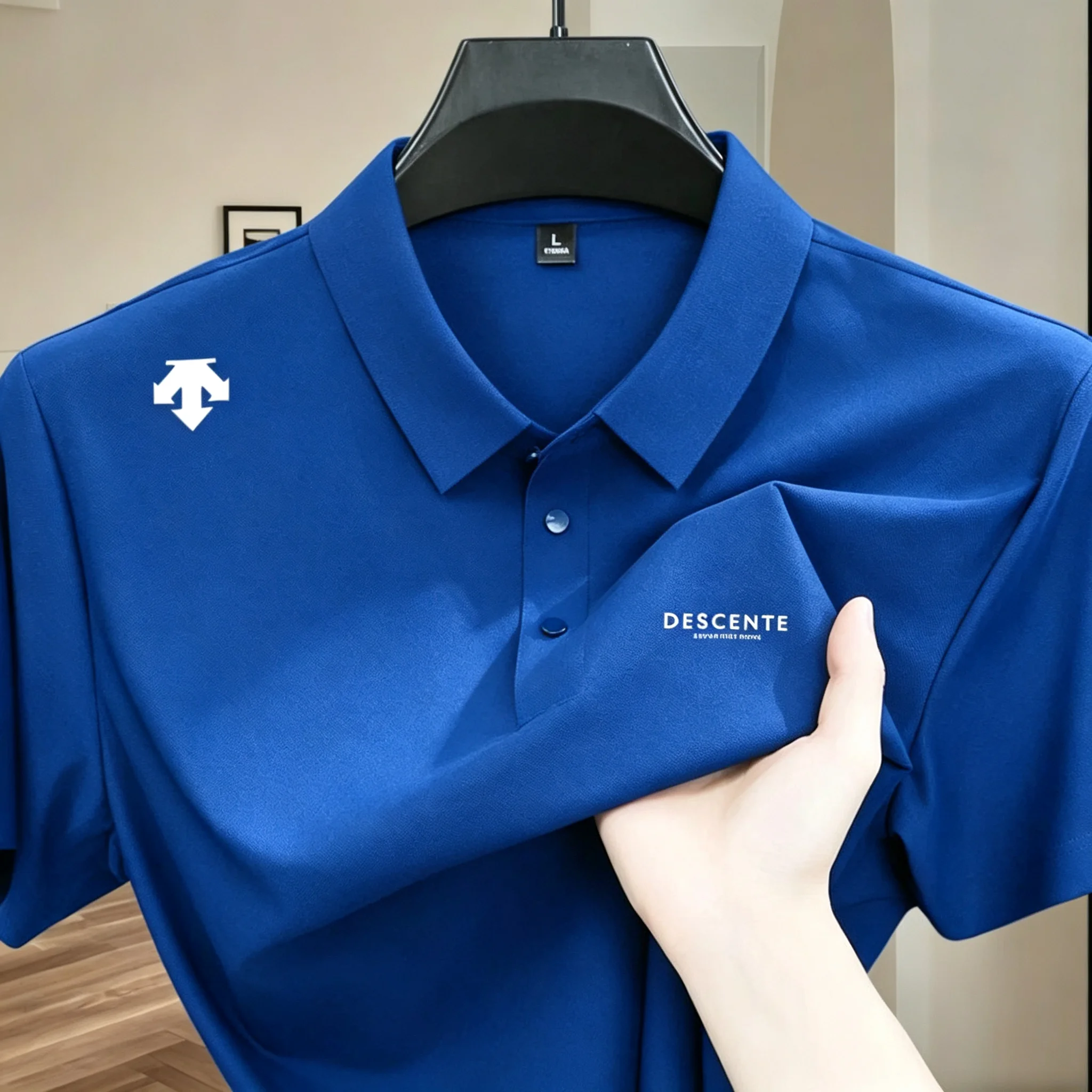 Hochwertiges Eisseiden-Poloshirt, kurzärmelig, Herren-Sportmarke, bedrucktes Oberteil, Sommer 2026, neu, kühl und atmungsaktiv, lässiges T-Shirt. – Detail 11
