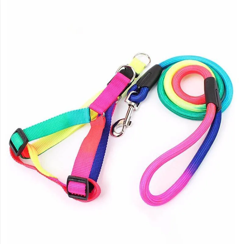 Cute Rainbow Small And Medium Dog Harness 3 Sizes Nylon Leash For Pet Dogs Cats Chihuahua/Teddy/Pit bull Walking Leash Rope