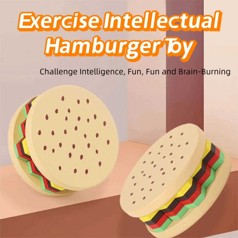 Kreative 3D Burger Puzzle Spielzeug Sechseckige Hülse Spalte Farbe Erkenntnis Hamburger Puzzle Gebäude Spielzeug Geometrische Form Holz Blöcke