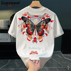 Supzoom New Arrival Summer Fashion Embroidery Butterfly Neutral Short O-neck Casual Heavy Texture Cotton Ins Loose Men Tshirt