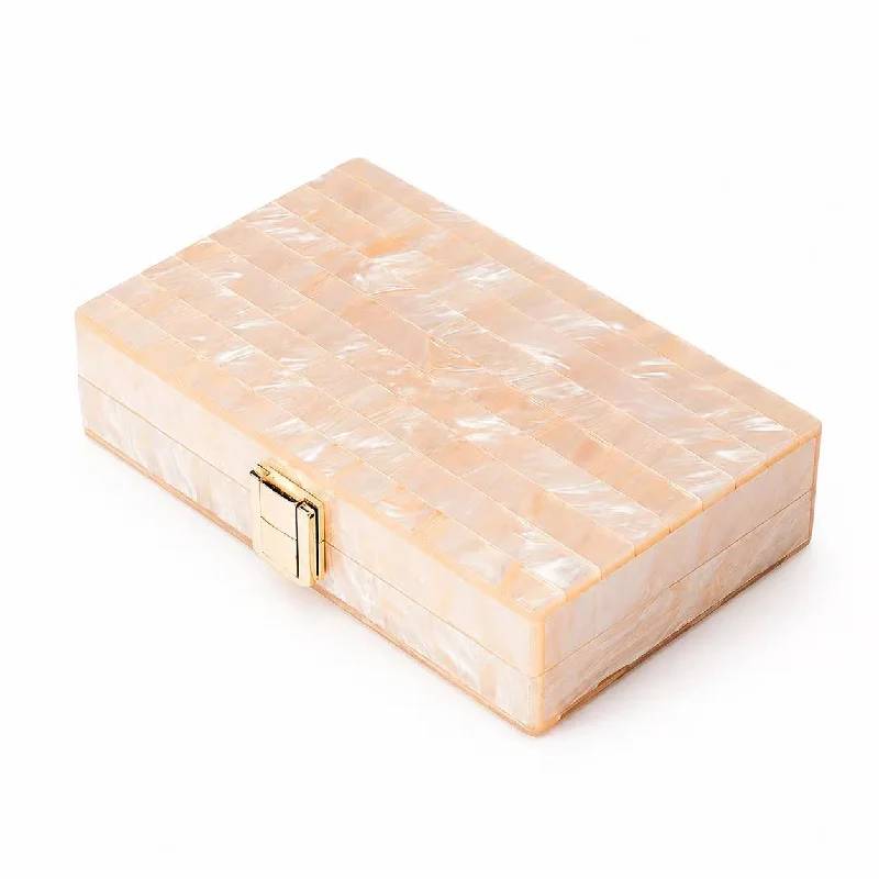 Acrylic Striped Clutch Evening Bag For Women, Pearlescent Hard Case Chain Purse, Snap Button Square Handbag For Wedding Party view 4