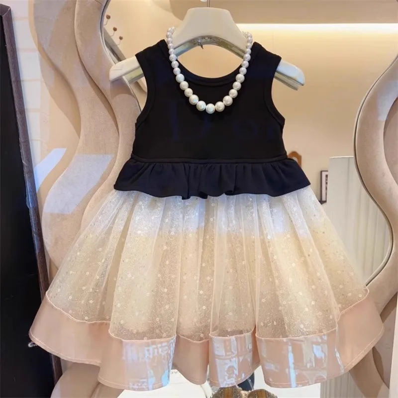 

Summer dress girls dress skirt foreign style children's lace sequined princess dress girls fashion sleeveless vest skirt
