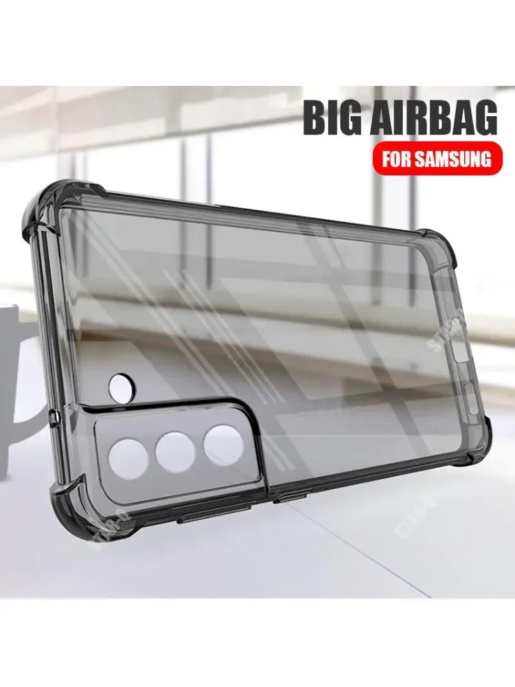 S25Ultra S24 FE Airbag noir étui Transparent pour Samsung Galaxy S21 FE S22 Plus S23 Ultra antichoc Transparent couverture en Silicone souple
