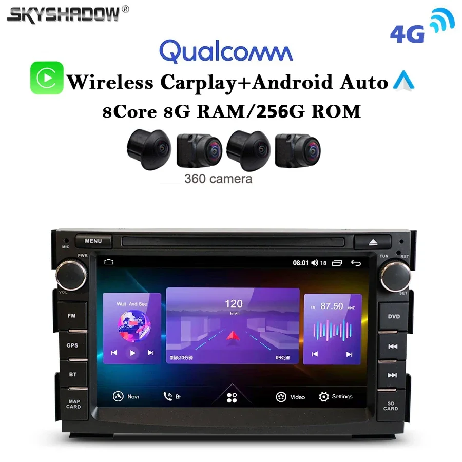 Carplay Auto 12G+256G Android 13.0 4G LTE 8Core IPS 360 Car DVD Player GPS Map WIFI Bluetooth RDS Radio For Kia CEED 2006-2012