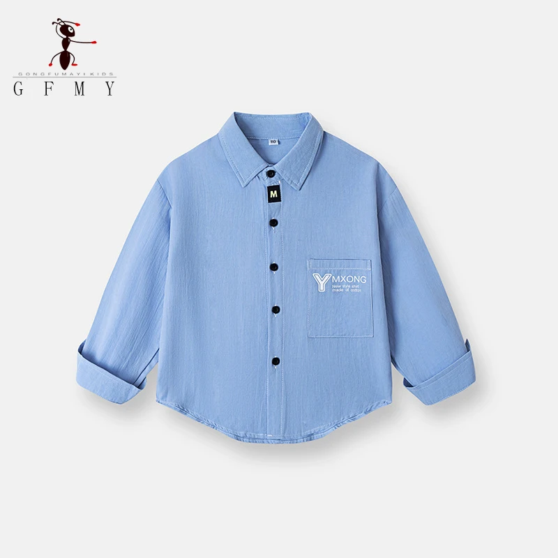 GFMY Children's Shirt Pure Cotton 2025 New Spring Boy Casual Long-sleeved White Shirt Blue Red Black 2Y-13Y