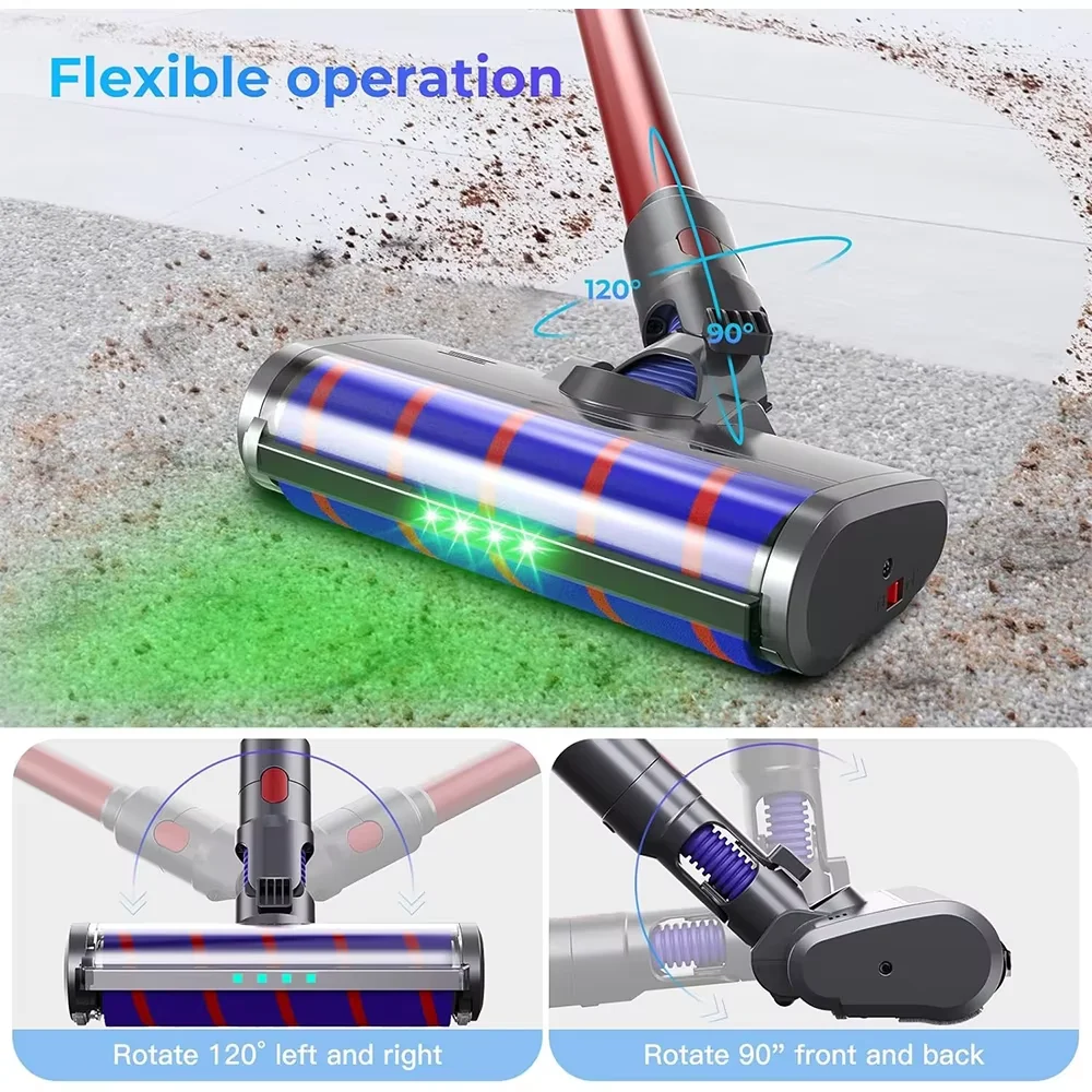 Brush Head For Dyson V7 V8 V10 V11 V15 Vacuum Cleaner, Soft Roller Brushes with Direct Drive and 4 LED Lights for Hard Floors image 2