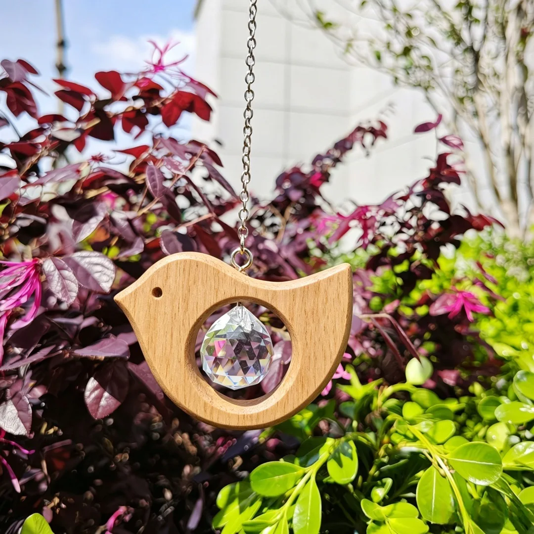 Wooden Bird Suncatcher Crystal Prism Window Hanging,Rainbow Maker Window Decor, Home Wall Hanging Ornament