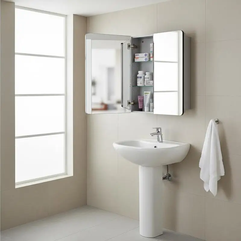 

Medicine Cabinet, 16 x 24 inch, Medicine Cabinet for Bathroom with Mirror, Aluminum Frame Bathroom Wall Cabinet, 2-layer Adjustable Shelves, Recessed & Wall-mounted Installation