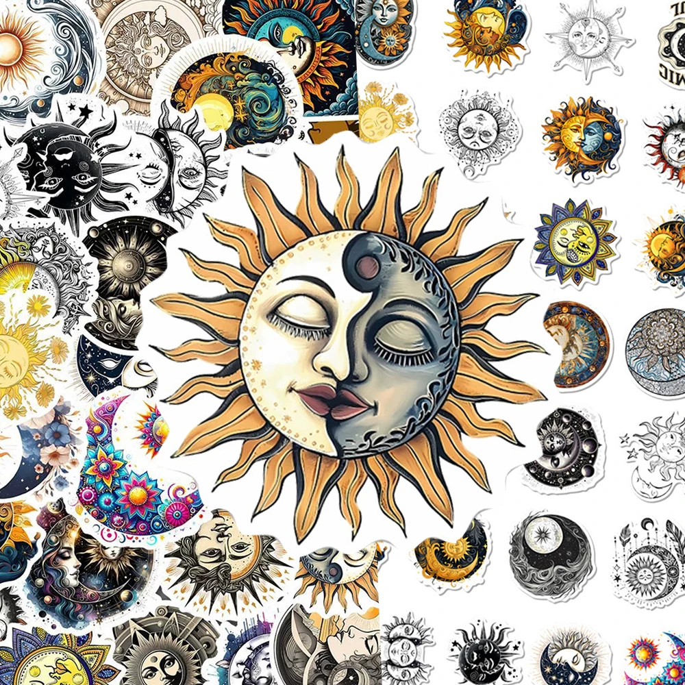 

10/30/50pcs Aesthetic Gothic Moon Sun Graffiti Stickers Cartoon Decals for Laptop Phone Skateboard Waterproof Retro Sticker Pack
