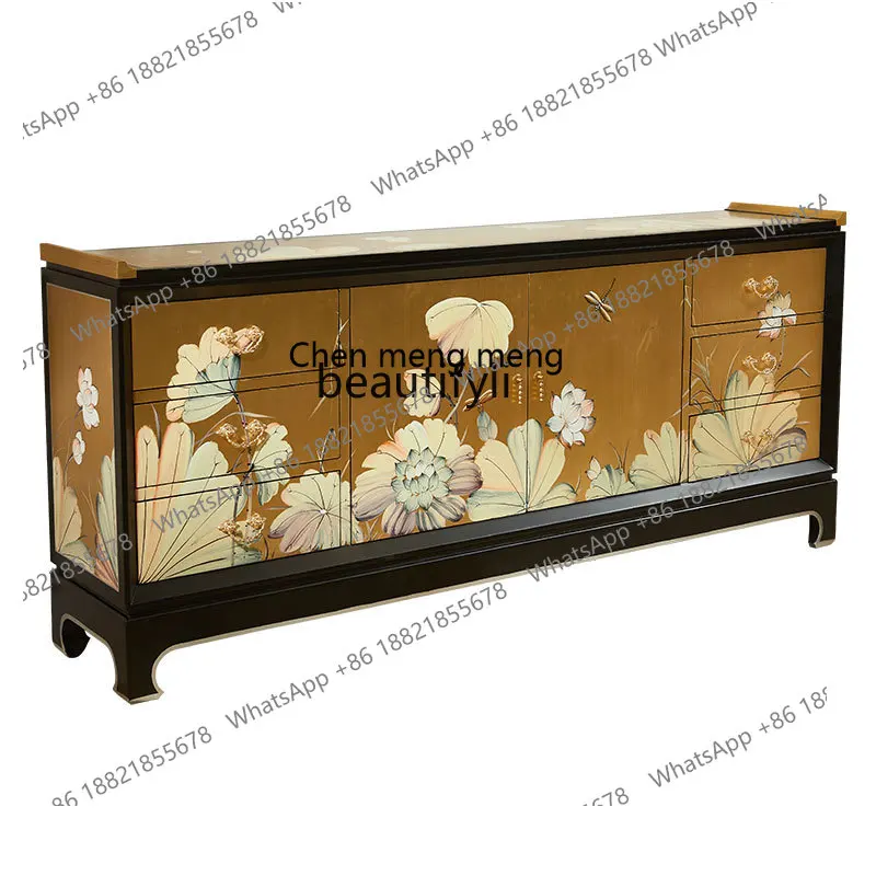 

New Chinese American sofa solid wood porch dining side partition living room decorative tea table side cabinet
