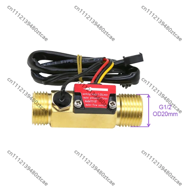 G1/2" Brass Water Flow Sensor 24V with 50K Temp Probe 1-25L/min Turbine Meter for Solar Heater