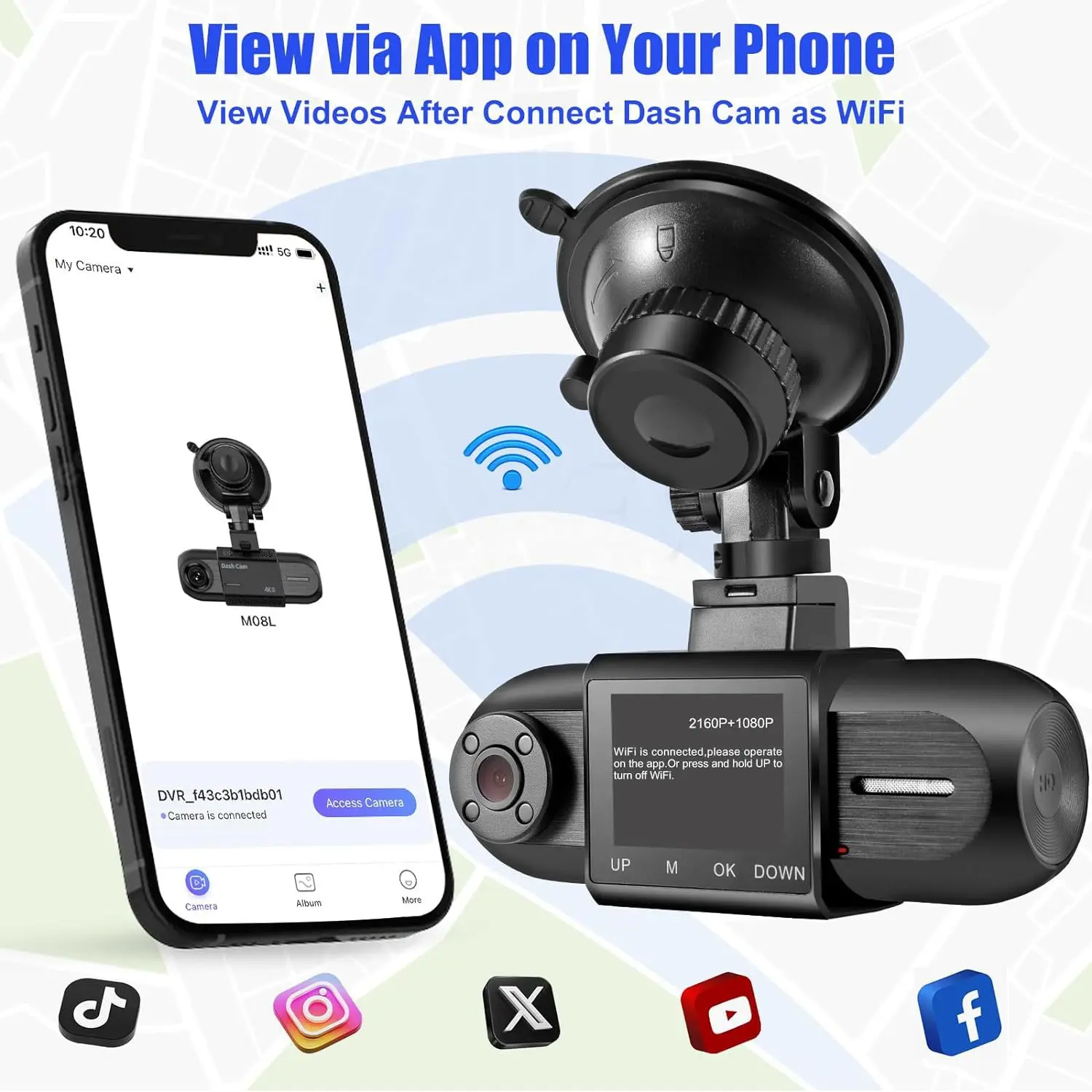 WiFi Ultra HD 4K+1080P Dashcam Car Camera Super Night Vision Dual Lens Front Inside Loop Recording Vehicle Accessories