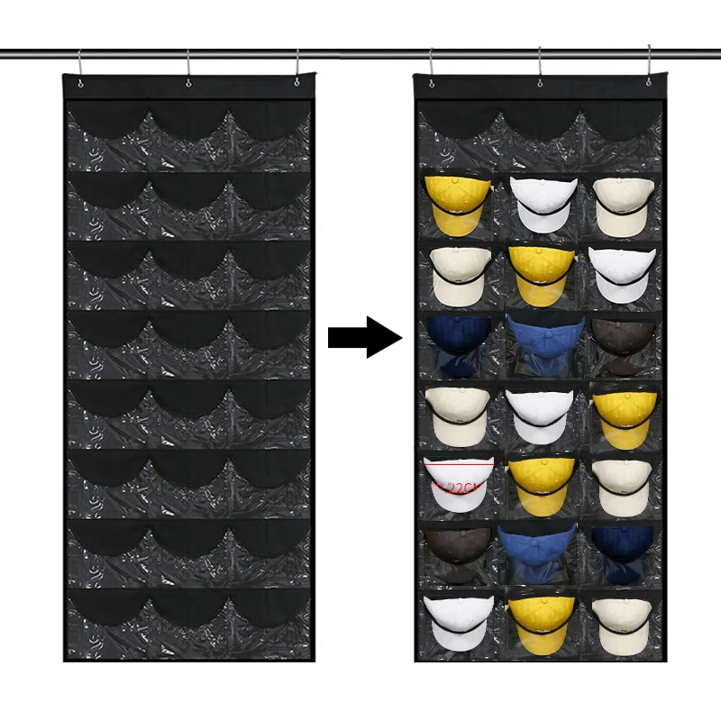 Hat Storage Holder Organizer 24 Clear Pockets Protect Hat Rack Door Hanging Holder Hanger Storage Rack for Baseball Caps Bedroom