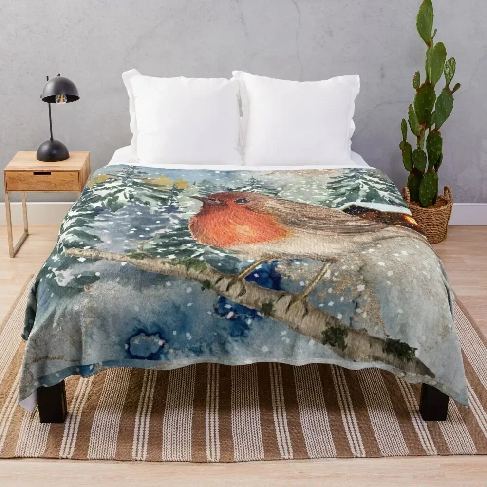 

robin in the snow winter wonderland Throw Blanket Multi Purpose Soft Warm Blanket for Home Travel
