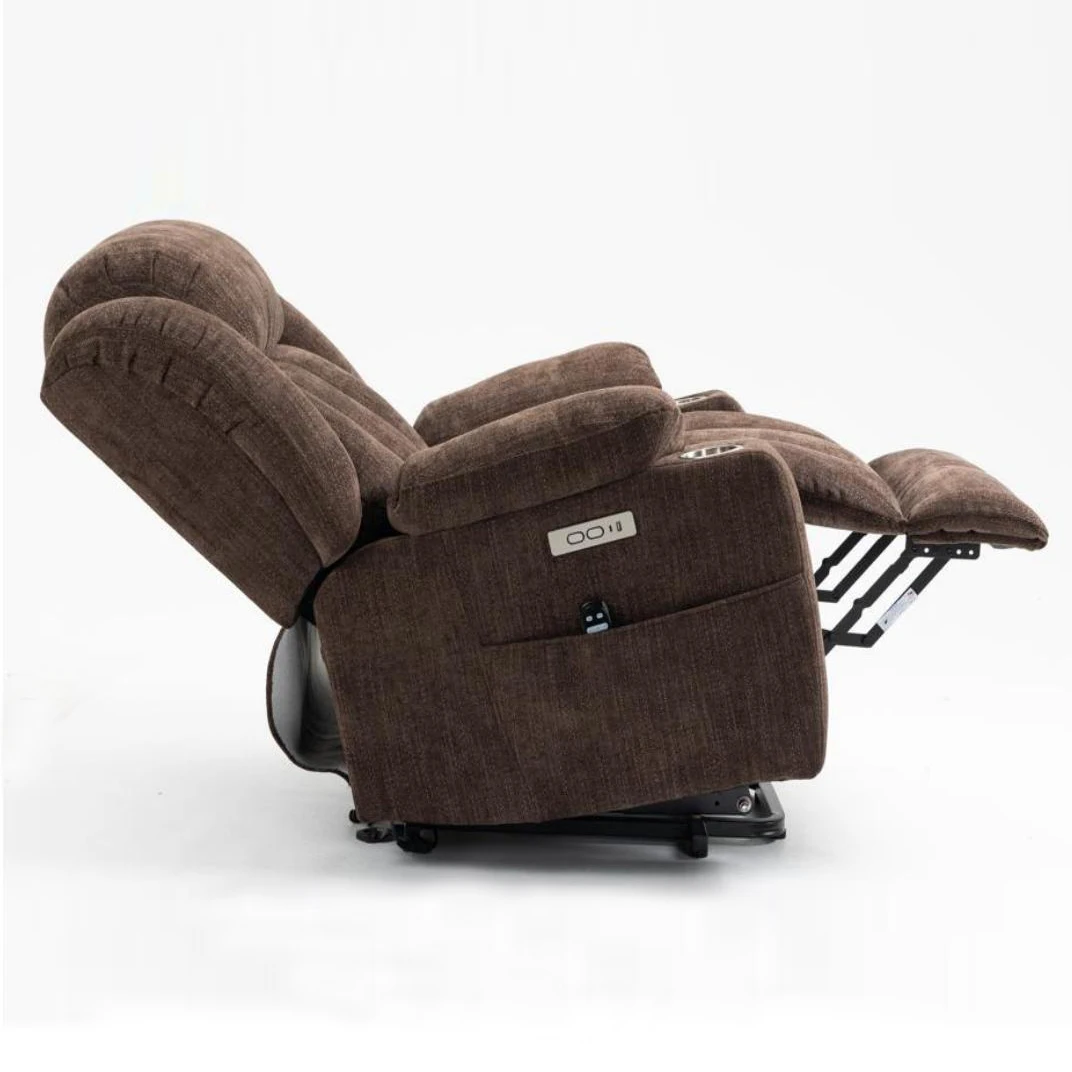 High End Chenille Brown Fabric Modern Design Single Motor Lift Recliner With 8-Point Vibration Massage For Home Functional Chair