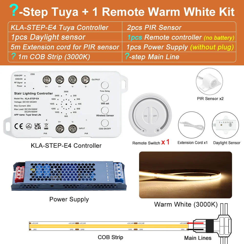 5-30 Steps New Tuya Wifi Staircase Light Kit Motion Sensor Wall Switch Remote APP Control Stair LED Strip Full Set STEP-E4 image 3