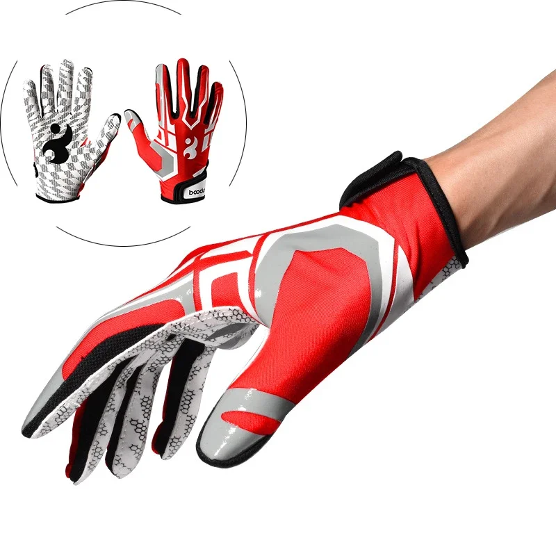 Full Finger Rugby Gloves for Men and Women, Anti Slip Gel, Baseball, American Football, Outdoor Sport, 1 Pair