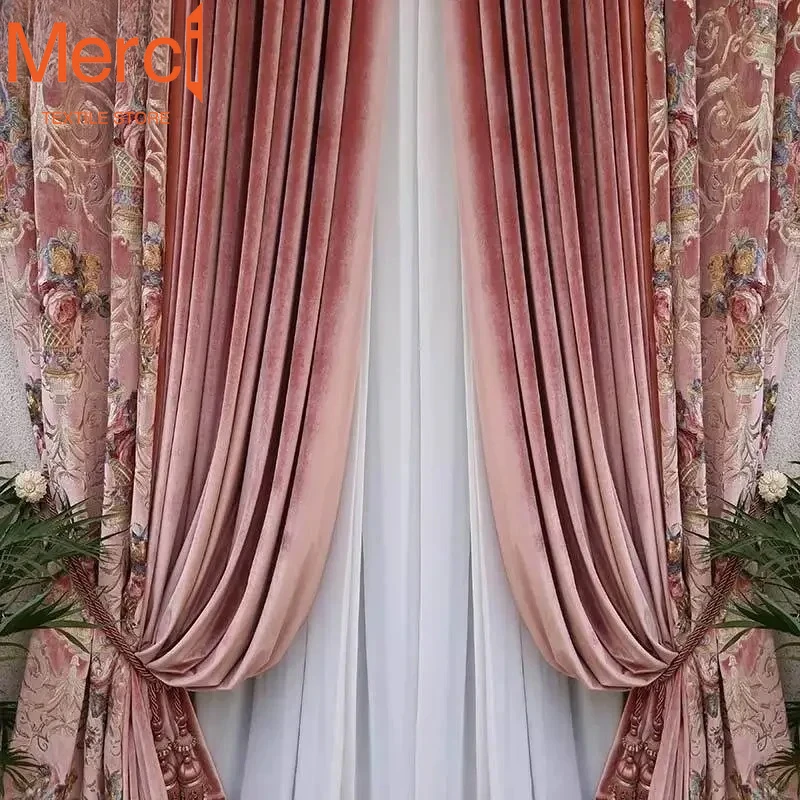 American French Luxury Curtains For Villa Bedroom Velvet Embroidery Rococo Red High-end Thickened European Palace Style Custom