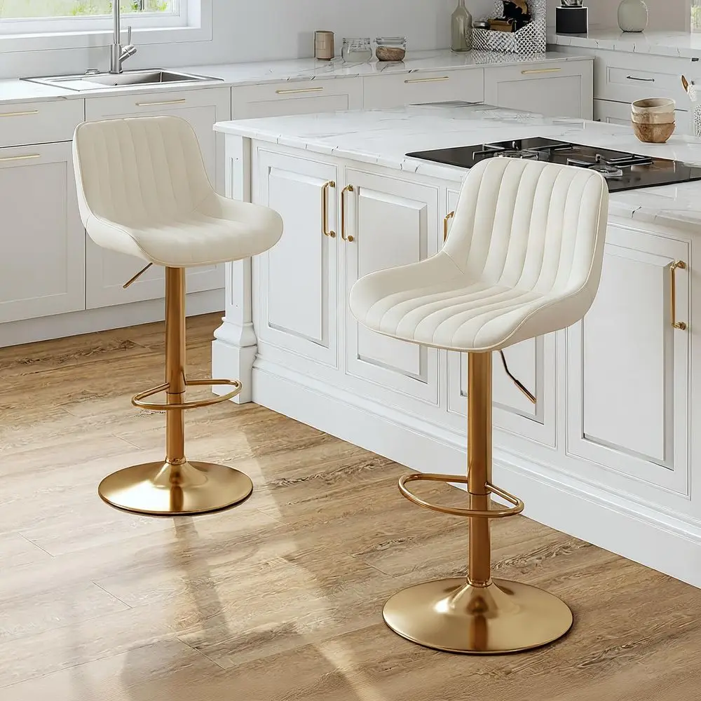 

Counter Height Bar Stools Set of 2 Velvet Swivel Bar Stools with Back and Footrest Adjustable Modern Gold Bar Chairs for Kitche