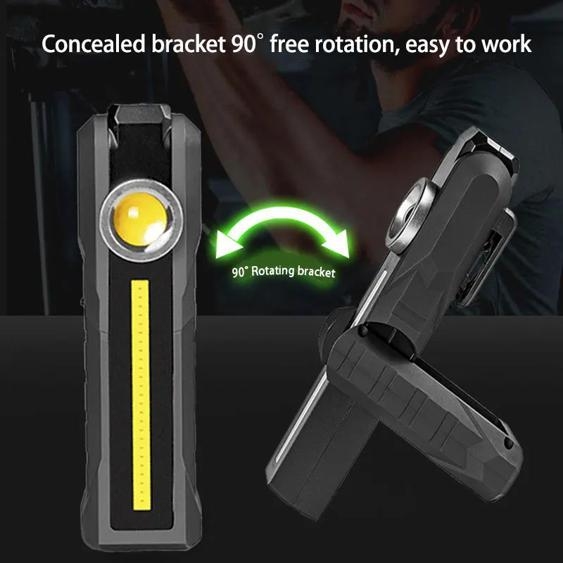 Magnetic COB Flood Working Light Portable LED Flashlight USB Rechargeable 4 Lighting Modes Emergency Torch Repair Lamp With Hook