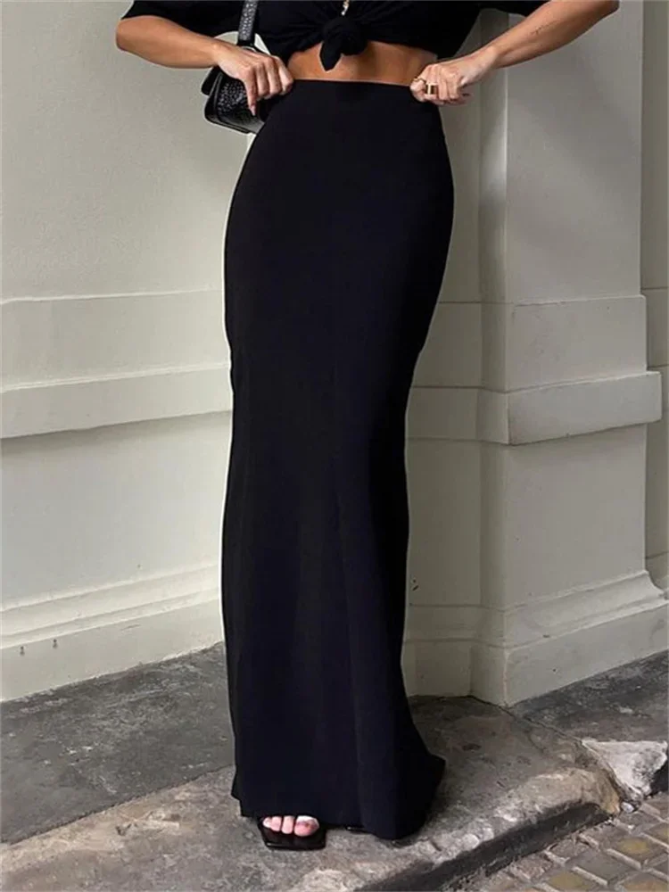 

2024 Fashion For Women Black Long Skirts High Waist Slim Seamless Elegant Ladies Gown Casual Summer 2023 New Female Maxi Skirts