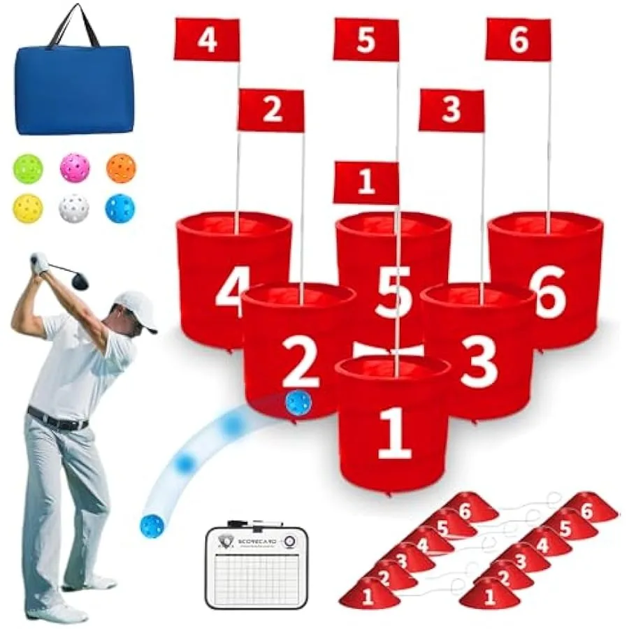 Golf Bucket Yard Game 2 Clubs 6 Hole Backyard Golf for Family Adults Outdoor Indoor Chipping Game Lawn Beach Yard Camping Park