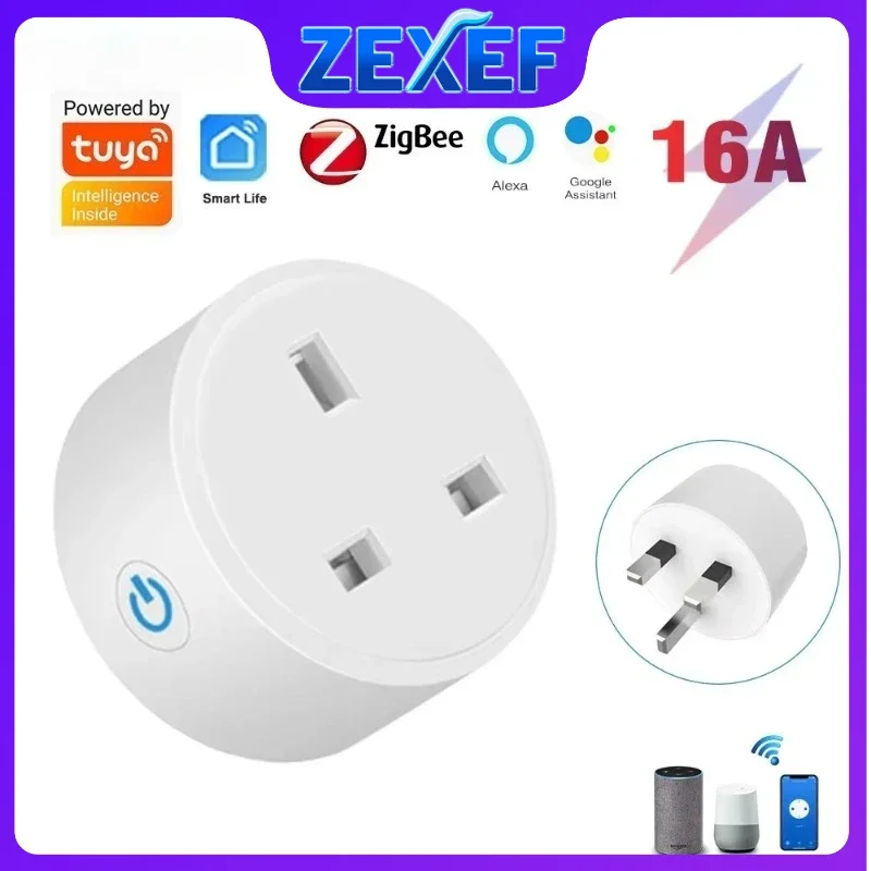 

ZEXEF Tuya Smart WiFi Socket US Plug Telephone Application Remote Voice Control Monitor Plug UK Socket Alexa Google Home Auto