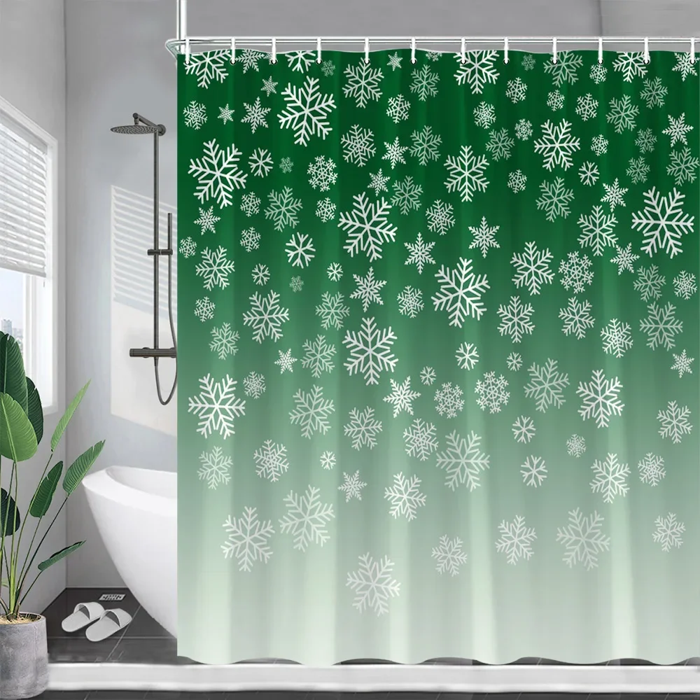 Christmas Snowflake Shower Curtain Red Ombre Pattern New Year Xmas Theme Polyester Fabric Home Bathroom Decor Bath Curtains Set