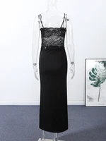 Sexy Lace Patchwork Spaghetti Strap Dresses Women's Slim Sleeveless Hip-wrap Ankle-length Dress 2026 New Ladies Evening Robe - Image 5