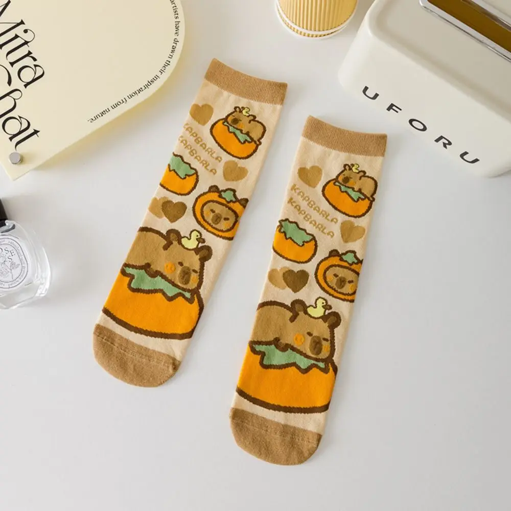 3Pairs Fashion Stripe Capybara Tube Socks Letter Dot Cartoon Socks Female Hosiery Funny Socks Women Lady