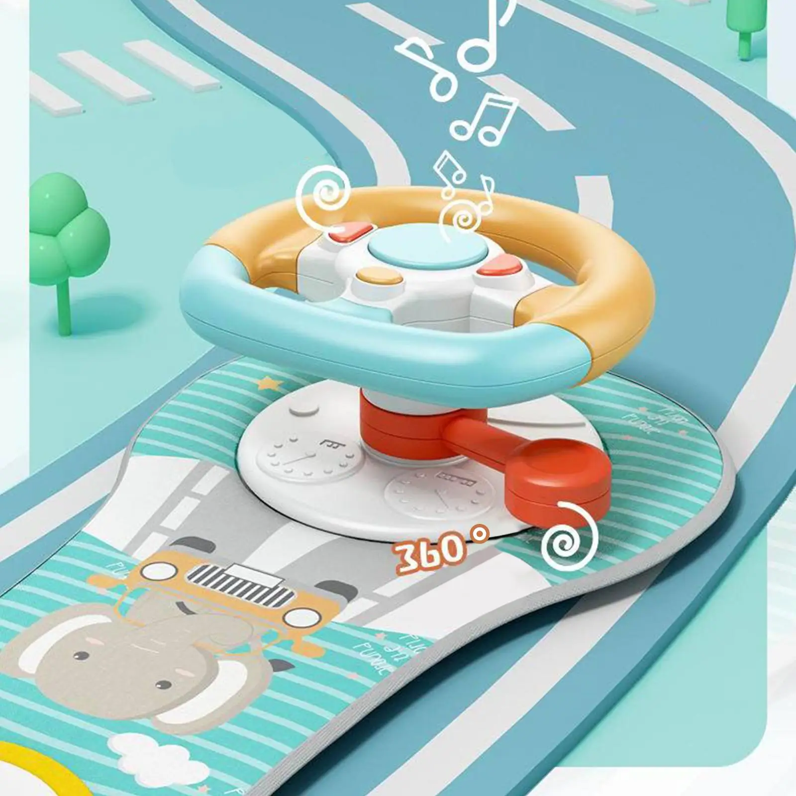 Baby Car Steering Wheel Toy Adjustable Batteries Powered Interactive Games Driver Training Simulation Driving for Car Back Seat