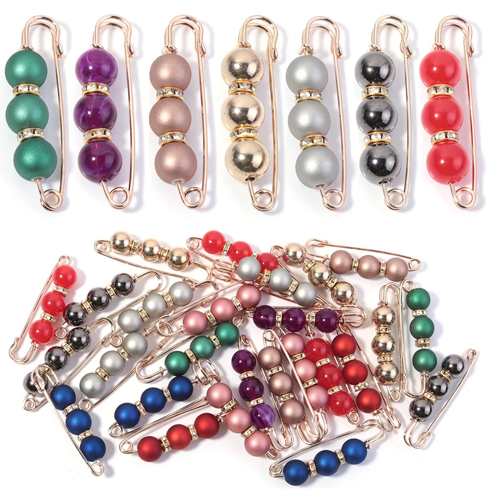 5pcs/lot Imitation Pearl Beaded Brooches Women Classic Rhinestone Clothing Waisted Pin for Garment Decor Safety Pins Supplies