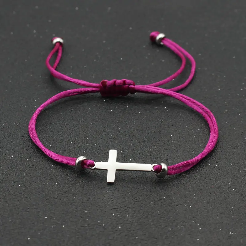 Stainless Steel Cross Charm Bracelet Simple Handmade Adjustable Red String Bracelets for Women Men Couple Lucky Jewelry Gift