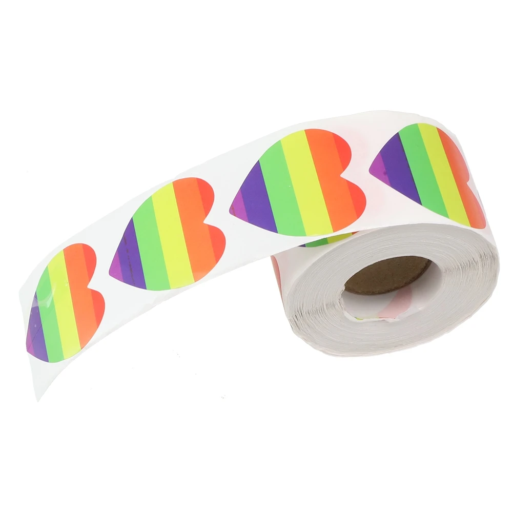 1 Roll 500 Piece Gay Pride Stickers Love Pride Rainbow Stickers Love Heart Baking Sticker 1Inch Love Rainbow Heart Shaped Tape