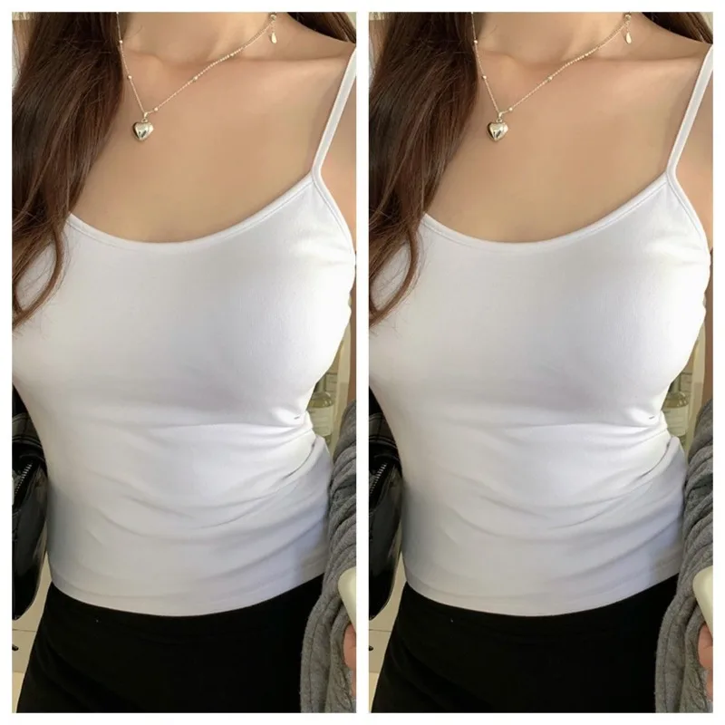 

Ladies Solid Color Camisole Fashion Simplicity Elegant Camisole No Chest Cushion Wearing Outside Summer New Style Two PiecesTops