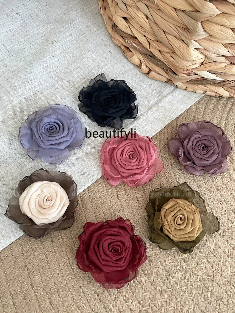 Chinese Style Dried Rose Flower Barrettes Brooch High Sense Back Head Loose Clip Decoration