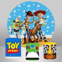 Toy Story Round Cover Newborn Baby Shower Kid Birthday Circle Backdrop Disney Round Cylinder Cover Decorations Photo Booth Prop