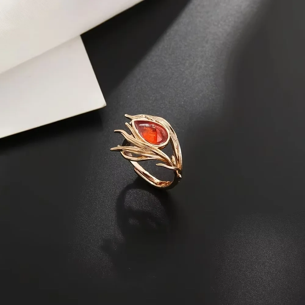 Flame Phoenix Ring Fanta Stone Orange Crystal Ring Female Niche Design Ancient Flower Silk Tourmaline Treasure Jewelry