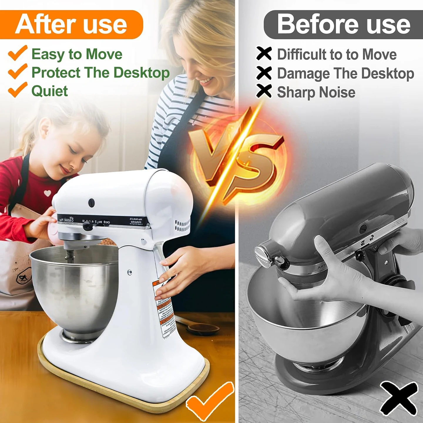 Bamboo Mixer Slider for KitchenAid 4.5-5 Qt Tilt-Head Stand Mixer, Appliance Sliding Mat Pad，Kitchen Aid Mixers Accessories