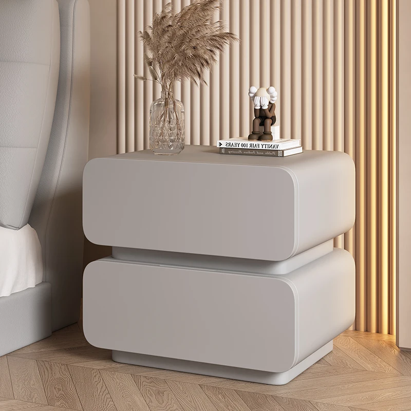 Cream style minimalist modern solid wood leather storage cabinet