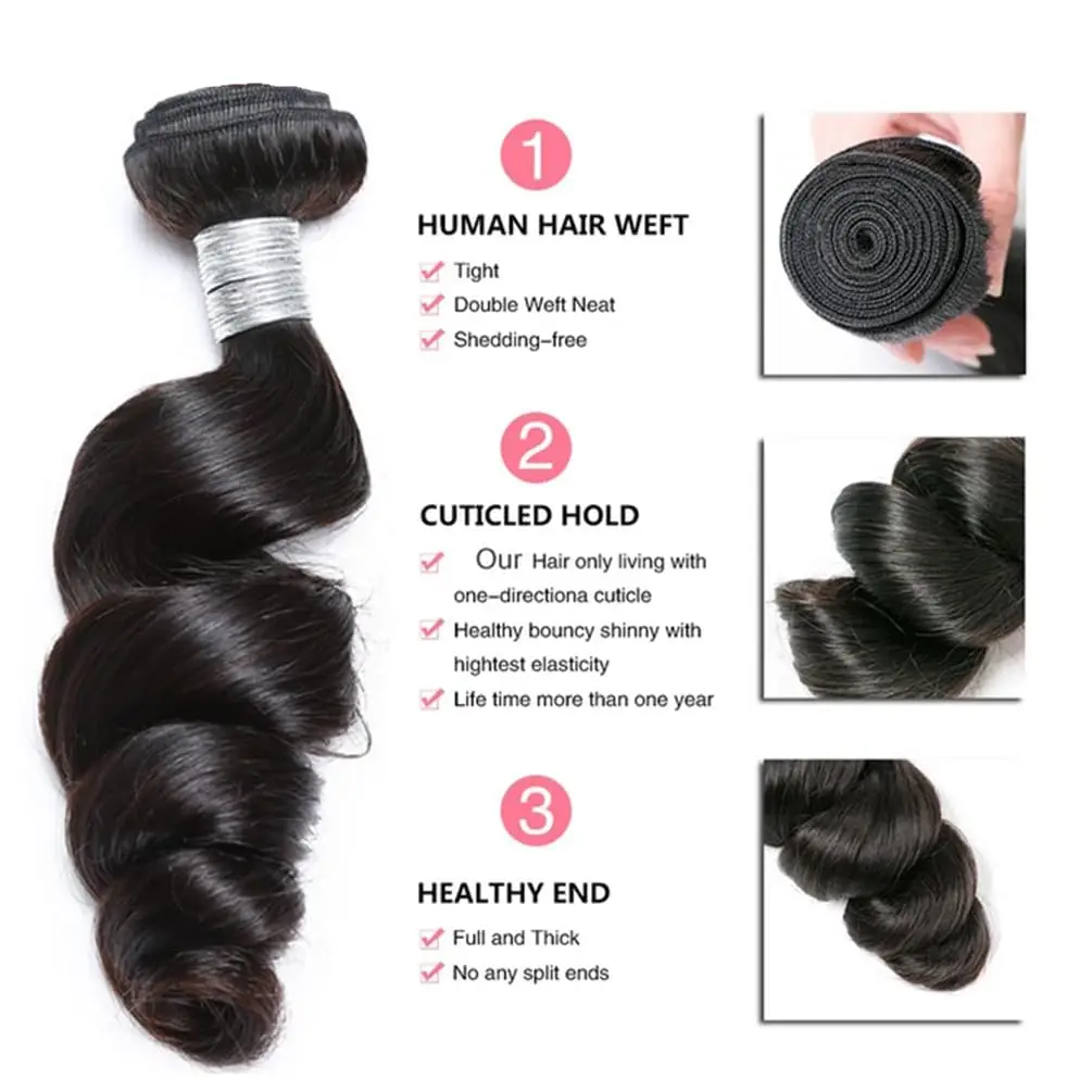 32 インチ ルーズ ディープ ウェーブ バンドル 人毛バンドル 4/5/6 バンドル 100% 人毛エクステンション ナチュラル ブラック ブラジリアン レミー ヘア